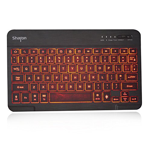 Sharon Galaxy Tab 4 10.1 SM-T530 SM-T535 Hülle mit beleuchteter Bluetooth – Tastatur | Ultraslim Schutzhülle | QWERTZ- Layout (Deutsch) | Tastatur herausnehmbar | Hintergrundbeleuchtete Tasten, Farbe einstellbar - 9