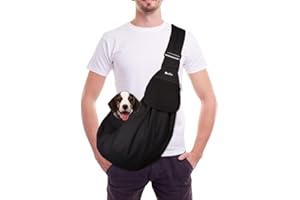 SlowTon Hundetragetasche, Haustier Hundetasche mit verstellbarem, gepolstertem Schultergurt und Fronttasche Tragetasche Hund für Spaziergang (Schwarz-Wasserdicht, L(Für Haustiere 4,5-7,2 kg))