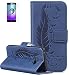 Produktbild ISENPENK Samsung Galaxy A3(2016)/G310F/A3(2016)Duos Flip Case,Original Flip Bookstyle Cover Wasserdicht Shockproof Anti Slip Protection Leather Case,Feder Print Muster Pattern Wallet Case mit Intern Karte Schlitz,Anti-Sturz Stoßfest Stoßdämpfend Triangle Hemming Wallet Tasche,Magnetic Closure Schutzhülle mit Standfunktion und Handy Gürtel für Samsung Galaxy A3(2016)/G310F/A3(2016)Duos 4.7Zoll-[blau]+Panzerglas Folie/Displayfoile/Displayschutzfolie