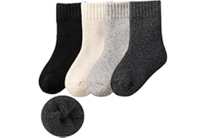 Himcus 4 Pairs Kids Boys Girl Thermal Merino Wool Socks Toddler Winter Warm Calf Solid Socks Set