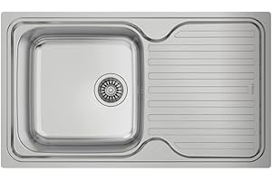TEKA Fregadero de Cubeta y Escurridor, Acero Inoxidable 18/10, Válvula Canasta 3 ½”, Chapa de Gran Espesor, Profundidad 190 mm, Mueble 50 cm, Classic 1C 1E SF