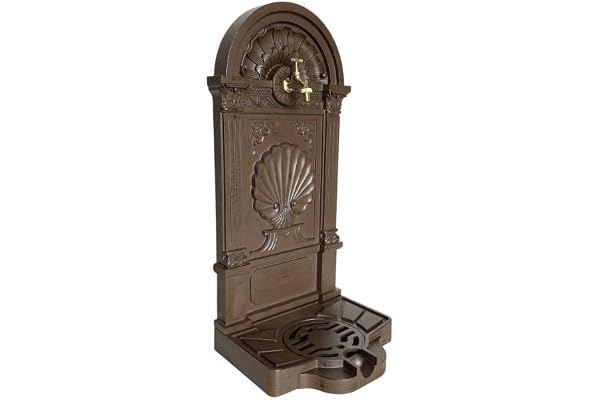L'Héritier Du Temps Fontaine de Jardin à Poser Source en Fonte d'Aluminium Patinée Marron avec Robinet Fonctionnel en Laiton 35x40x83cm