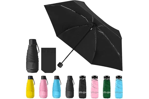 Vicloon Mini Parapluie Pliant, 6 Côtes Ultra Léger Parapluie de Poche, 176g, Compact Portable Anti-UV, avec Porte-parapluie de Rangement, Voyage Parapluie Pliable pour les Activités de Plein