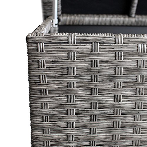 WOHAGA® Auflagenbox Kissenbox Gartenbox Gartentruhe Aufbewahrungsbox Aufbewahrungskiste Kissentruhe – Rollbar, Gasdruckfeder, 134x56xH65cm, Poly Rattan, Grau - 5