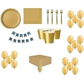 16 Kişilik Gold Altın Doğum G&uuml;n&uuml; Parti Malzemeleri Konsepti Seti S&uuml;s, 89562326459626