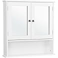 Yaheetech Double Door Bathroom Cabinet with Mirror Wall Mounted Storage Unit with Shelves, White, 13cm x 56.1cm x 58cm