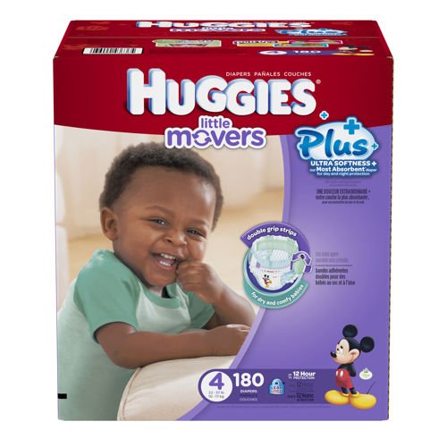 Huggies Little Movers Diapers Plus, Size 4, 180 Count