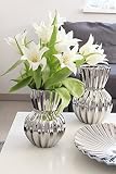 Vase Silver Wave Keramik shiny silber H 20 cm, Blumen, Tischdeko, Aufbewahrung