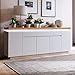 Produktbild Moebella Sideboard Romina XXL Asteiche Massivholz Oberplatte Kommode Schrank Matt Lack Weiss LED Beleuchtung