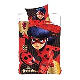 Cumple con la norma Oeko Tek LADYBUG MIRACULOUS Juego de Funda de edredón - Funda de edredón Reversible 140 x 200 cm + Funda de Almohada de 63 x 63 cm - Microfibra