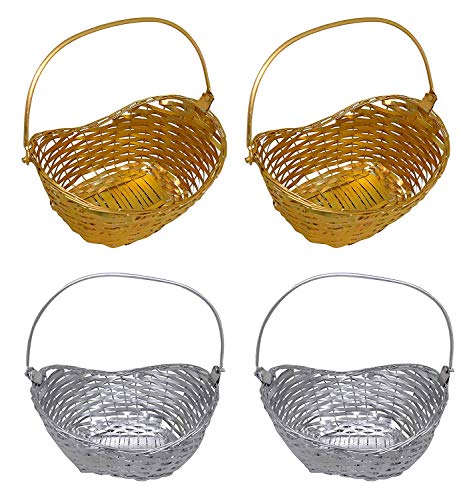 BOXO Fancy Decorative Basket for Dining Fruit Basket for Gift, Golden and Silver, 20 Grams, Set of 4