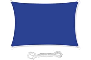 HEYOMART Sun Shade Sail 2m x 4m Rectangle Shade Sails Waterproof Outdoor Garden Patio Party Sunscreen Awning Canopy 98% UV Block With Free Rope, Blue