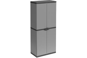 BuyStar Armadio Portascope da Esterno 68x40x165h cm, 2 Ante 3 Ripiani 1 Vano Scope - Idrorepellente, Montaggio Senza Viti, Robusto, Garage, Terrazzo, Officina, Giardino - Made in Italy Grigio