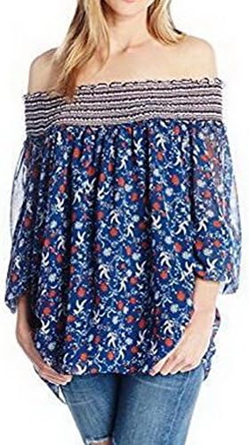 BIUBIONG Women Off Shoulder Blouse Chiffon Small Floral Printed Long Sleeve Casual T-Shirt Tops, UK 6-12