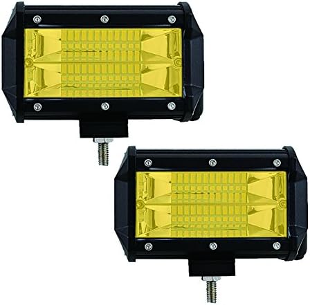 2 Pcs 5 Inch 72W LED Light Bar Flood Lamp Car Boat Truck Offroad Vehicle for Jeep Driving Light Waterproof IP67 DC10-30V，Yellow Lights