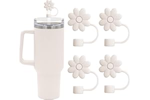 EnigmaDrops Flower Straw Covers Toppers for Stanley Cups 30&40 Oz Tumbler Accessories 4PCS Silicone Straw Caps Reusable Tips Protectors for Stanley Cup 10mm 0.4in Straws,Off White