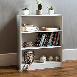 Home Discount Bibliothèque Basse Cambridge à 3 étagères, en Bois Blanc, Meuble de Salon, de Bureau