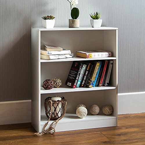Home Discount Bibliothèque Basse Cambridge à 3 étagères, en Bois Blanc, Meuble de Salon, de Bureau