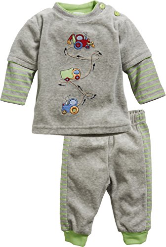 Schnizler Baby-Boys 2-Piece Nicki Long Sleeve Shirt and Bottoms Tractor, Truck, Digger Tracksuit, Grey (Grey/Melange), 6-9 Months (Manufacturer Size:74)