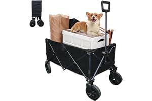 Olrla Chariot de Jardin avec Roues Rotatives Tout-Terrain Poignée Réglable Multi Usage pour Jardin Pique-Nique Camping Shopping Noir