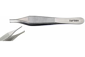 AFTREN Erste-Hilfe-Pinzette Adson Kocher, 1 x 2 Zähne, Kiefer, medizinische Pflege, operative Präparierpinzette, scharfe Spitzen, J2, Edelstahl, Krankenhausbedarf, Heimklinik, Silber, 5,5 Zoll