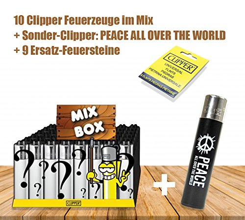 Clipper Feuerzeuge Mix + Ersatz-Feuersteine - Clipper Wundertüte ohne doppelte Motive (10+1)
