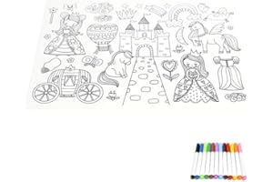 Sensory Junction Silicone Washable Colouring Placemats for Kids| 2-PACK. Includes 2 Sets of Colourful Pens Wipe Clean Reusable Eco-Friendly Colouring Pad (Unicorn and Fairytale Mat) Colour-in mat