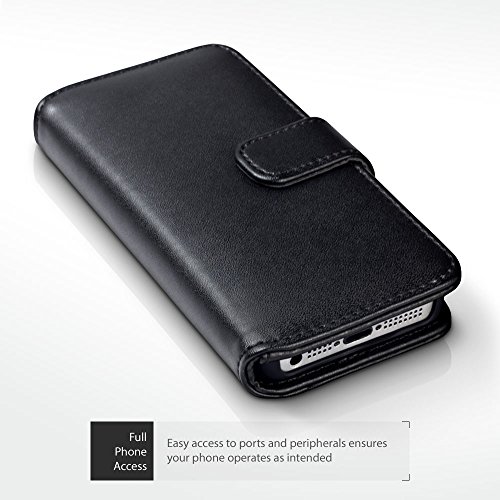 iPhone SE Funda Cartera de aut  ntico cuero  tapa delantera con billetera para tarjetas - Negro oscuro
