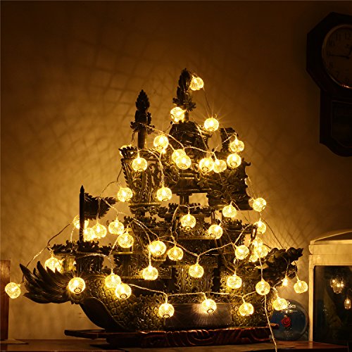 Samoleus 9,5 M 50 LED 8 Modi Mesh Ball String Lights LED Weihnachtsbeleuchtung Lichterketten, goldene Laterne für Party, Hochzeit, Urlaub, Fenster, Home Dekoration Beleuchtung (Große Laterne-Warmweiß) - 5