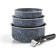 Qulinart - Batteria da cucina a induzione 10 pezzi - Set di 3 pentole, 3 padelle antiaderenti, 3 coperchi e manico rimovibile - Acciaio inossidabile - Tutto il fuoco - Argento/Nero