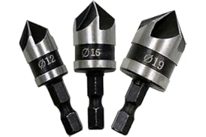 FIXINUS Juego de 3 brocas avellanadas para madera, avellanador cónico vástago hexagonal, diámetro de 12,16,19 mm