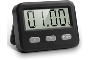 PITASHA Timer digitale per esercizi di studio e lavoro di cucina, timer da cucina timer da cucina digitale timer per il conto alla rovescia regolabile magnetico (nero)