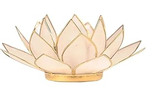 Find Something Different Lotus-Portavelas de té, diseño de Concha de capiz, Color Natural, Bambú, Multicolor, 13.5 cm