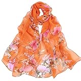 Châle Écharpe, Imprimé Fleur de pêche Longue Foulard en Mousseline de soie Bringbring