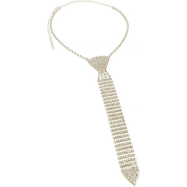 Collier Cravate Long En Cristal Argenté - Chaîne Extensible Réglable 21-50 Cm - Pour Femme Mariage Fête Soirée