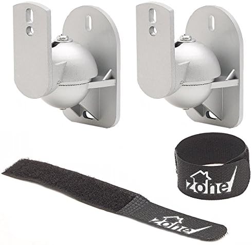 TechZone 2 Pack of Heavy Duty Angle Adjustable Universal Wall Mount Speaker Brackets complete with 2 Velcro Cable Tie Fasteners - Silver