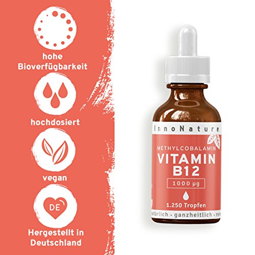 Vitamin B12 (Methylcobalamin) Tropfen (1000 µg pro Portion / 200µg pro Tropfen), 1.250 Tropfen in 50ml Flasche als 8 Monatsvorrat. Frei von Konservierungsstoffen. Vegan, hochdosiert, hergestellt in DE - 5