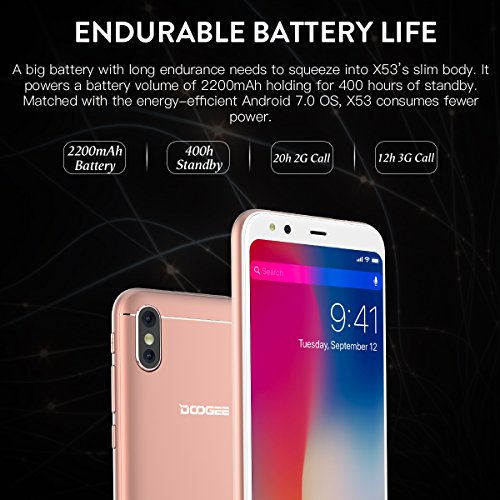Handy Ohne Vertrag, DOOGEE X53 3G Dual SIM Smartphone GÃ¼nstig Android 7.0, 5,3 Zoll 18:9 Display, 1GB RAM 16GB ROM, Quad Core Prozessor, Dual 5 MP Hauptkamera mit Autofokus - Schwarz