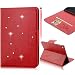 Produktbild KingSang iPad Air 2 Hülle - Magnetverschluss Ledertasche Strass Diamant Brieftasche Schutzhülle Kristall Leder Schale für Apple iPad Air 2 (iPad 6 6th Generation) mit Ständer und Auto Sleep / Wake Funktion inklusive Eingabestift, Rot