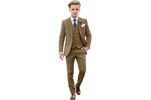 LIRDDY 3 Piece Boys Tweed Herringbone Suit Page Boys Wedding Party Outfit Kids Slim Formal Suit Toddler Suits for Boys Tuxedos Costume