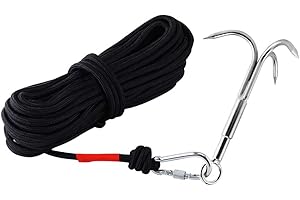 Ant Mag Grappling Hook Carabiner with 20CM(65FT) Nylon Rope Anchor Hook with Stainless Steel Hooks for Anchor Retrieving Outdoor Climbing Hiking Tree Limb Removal