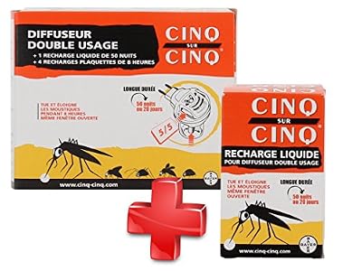 Cinq sur Cinq - Kit protection contre les Moustiques pour la Maison - Cinq sur Cinq Diffuseur Double Usage + Cinq sur Cinq Recharge Liquide 50 nuits
