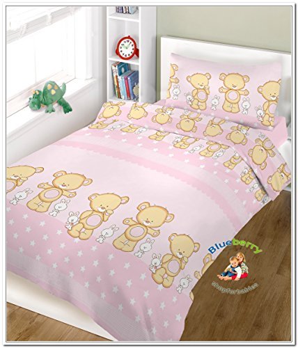 BABY COT BED BUNDLE (DUVET+PILLOW COVERS) 90 x 120 cm (35.5' x 47') (Pink Teddy)