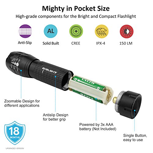 4er mini LED Taschenlampe, BYBLIGHT Zoombare LED Taschenlampe mit CREE-Chip, 3 Licht-Modi, 150 Lumen, Wasserdichte Taschenlampe LED, 3x aaa Akuu betrieben, Günstig Pack (4 Stück) - 2