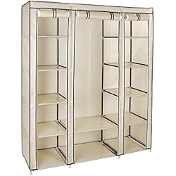 SONGMICS Armoire de Rangement XXL, Penderie Dressing en Tissu Non-tissé, 175 x 150 x 45 cm, Beige LSF03M