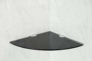 BSM MARKETING Eckregal aus gehärtetem Glas, 200 mm, 6 mm dick, für Badezimmer / Schlafzimmer / Küche, mit großen Chromstützen