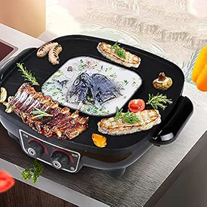 Electric Hot Pot and BBQ Grill, Hot Pot BBQ Integrated Electric Grill Hot Pot, 2 in 1 Versatile Non-Stick Frying Pan, Electric Barbecue Table Top Grill Hot Plate