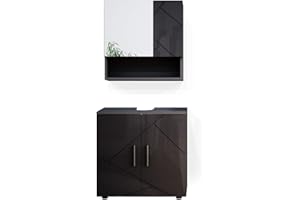 Vicco Badmöbel-Set Anthrazit Hochglanz Irma, bestehend aus Bad Spiegelschrank, Waschbeckenunterschrank - Versteckter Stauraum hinter eleganten Türen