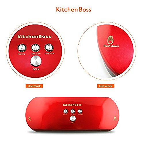 Vakuumierer, KitchenBoss Vakuumiergerät Lebensmittelverpackungsmaschine für Lebensmittel, Fleisch,Früchte, natürliche Aufbewahrung ohne Konservierungsstoffe,Vakuumregulierung,inkl. 5 gratis Profi-Folienbeutel (rote) - 9