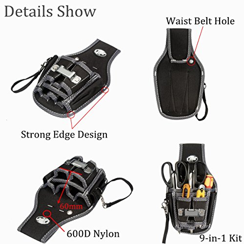Mohoo 9 in 1 Elektriker Taille Taschen-Werkzeug-Gürteltasche Tasche Schraubendreher Carry Case Halterung - 2
